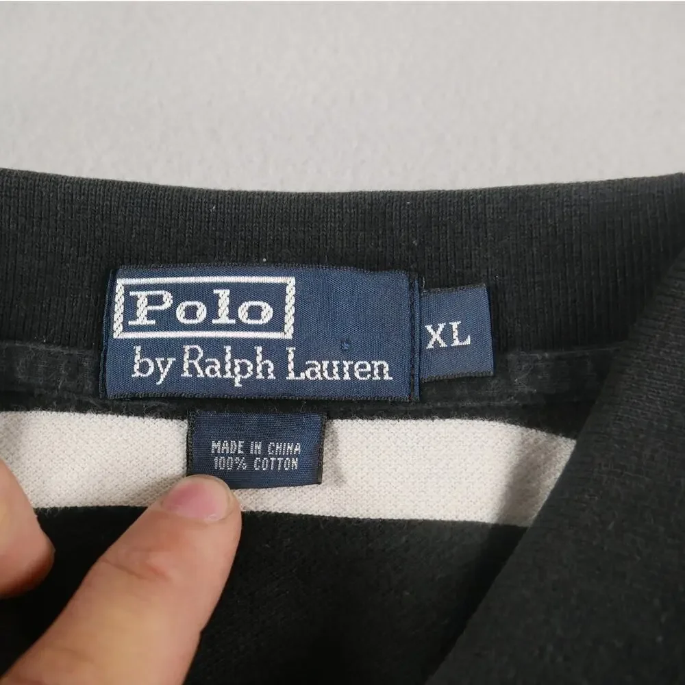 Vintage 90s Polo Ralph Lauren Black/White Striped Mens Size XL Short Sleeve Pony